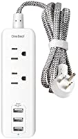 Travel Power Strip with 3 Charging USB Ports(3.1A, 15W) and 2 Outlets, Desktop Charging Station with 5 Foot Braided...