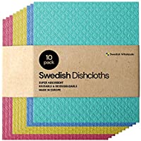 Swedish Dishcloth Cellulose Sponge Cloths - Bulk 10 Pack of Eco-Friendly No Odor Reusable Cleaning Cloths for Kitchen -...