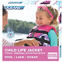 New & Improved Oceans7 US Coast Guard Approved, Child Life Jacket, Flex-Form Chest, Open-Sided Design, Type III Vest,...