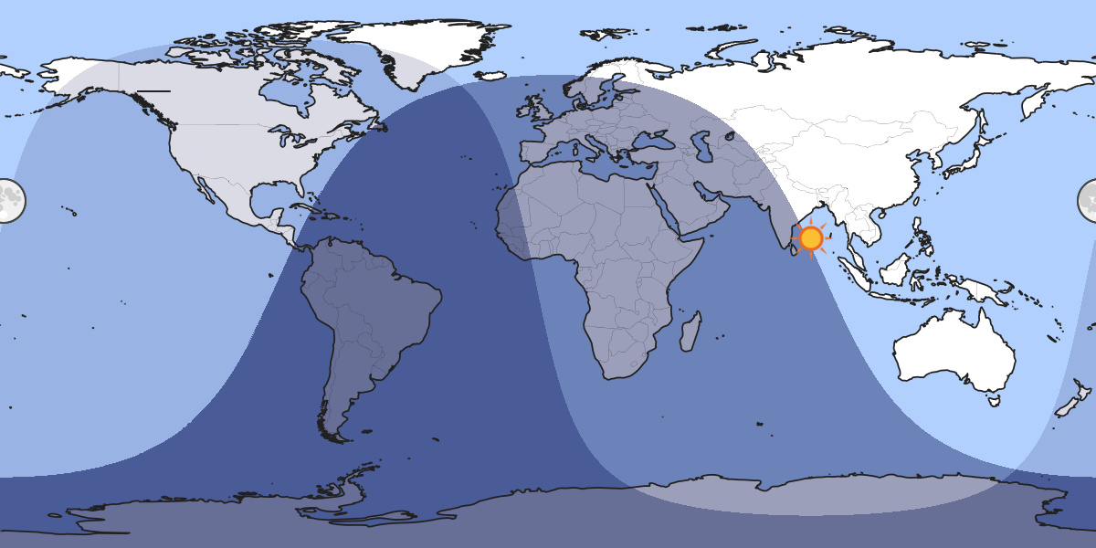 Map showing which part of the Earth the Moon is currently above the horizon at.