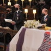 Mourners, including Catherine, Duchess of Cambridge, Prince William, Duke of Cambridge, Prince Edward, Earl of Wessex, James, Viscount Severn and Sophie, Countess of Wessex attend the funeral service of Britain's Prince Philip, Duke of Edinburgh at St George's Chapel in Windsor Castle on April 17, 2021 in Windsor, England. 