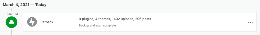 An image showing a recent Jetpack backup in a WordPress activity log