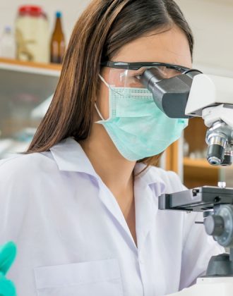 Doctor woman or chemist working  in biology or chemical laboratory with laboratory equipment