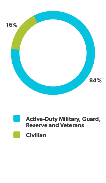 Graph depicting percentages of students broken down into their status of military background
