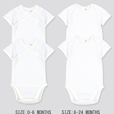 Newborn Cotton Mesh Inner Short-Sleeve Bodysuit (Set Of 2), White, Medium