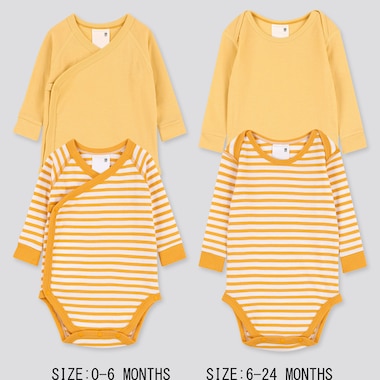 Newborn Crew Neck Long-Sleeve Bodysuit (Set Of 2), Yellow, Medium