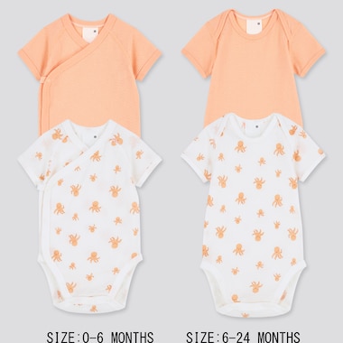 Newborn Joy Of Print Cotton Mesh Bodysuit (Set Of 2), Light Orange, Medium