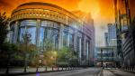 European Parliament building at sunset. Brussels, Belgium.