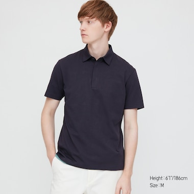 Men Airism Jersey Short-Sleeve Polo Shirt, Navy, Medium