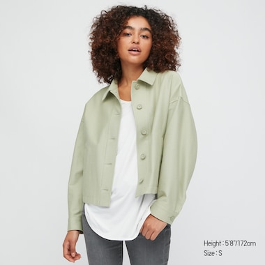 Women Jersey Relaxed Jacket, Green, Medium