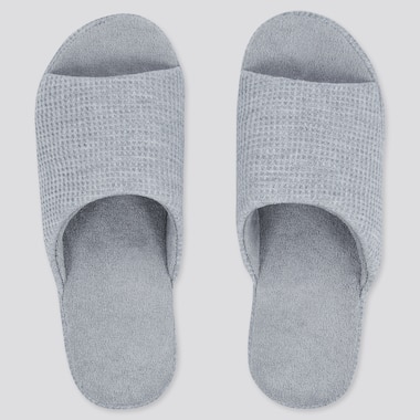 Waffle Open-Toe Slippers, Gray, Medium