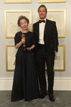 Yuh-Jung Youn poses backstage with the Oscar for Actress in a Supporting Role with Brad Pitt during the 93rd Annual Academy Awards at Union Station on April 25, 2021 in Los Angeles, California.