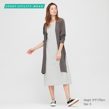 Women Airism Uv Protection Long-Sleeve Long Cardigan, Dark Gray, Medium