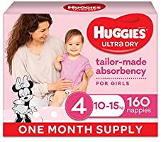 Huggies Ultra Dry Nappies Girl Size 4 (10-15kg) 1 Month Supply 160 Count