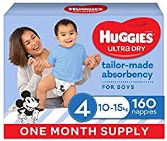 Huggies Ultra Dry Nappies Boy Size 4 (10-15kg)1 Month Supply 160 Count