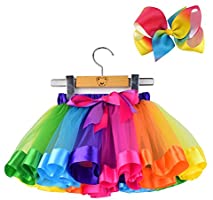 BGFKS Layered Ballet Tulle Rainbow Tutu Skirt for Little Girls Dress Up with Colorful Hair Bows