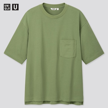 U Oversized Crew Neck Short-Sleeve T-Shirt, Green, Medium