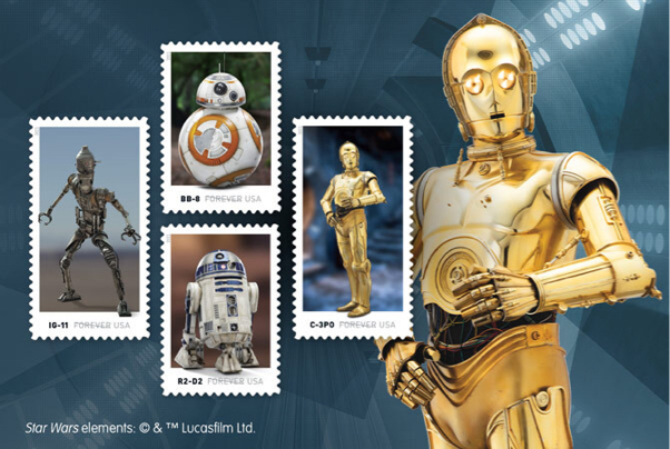 Star Wars Droids Forever Stamps. Star Wars elements: Copyright and Trademark Lucasfilm Ltd.