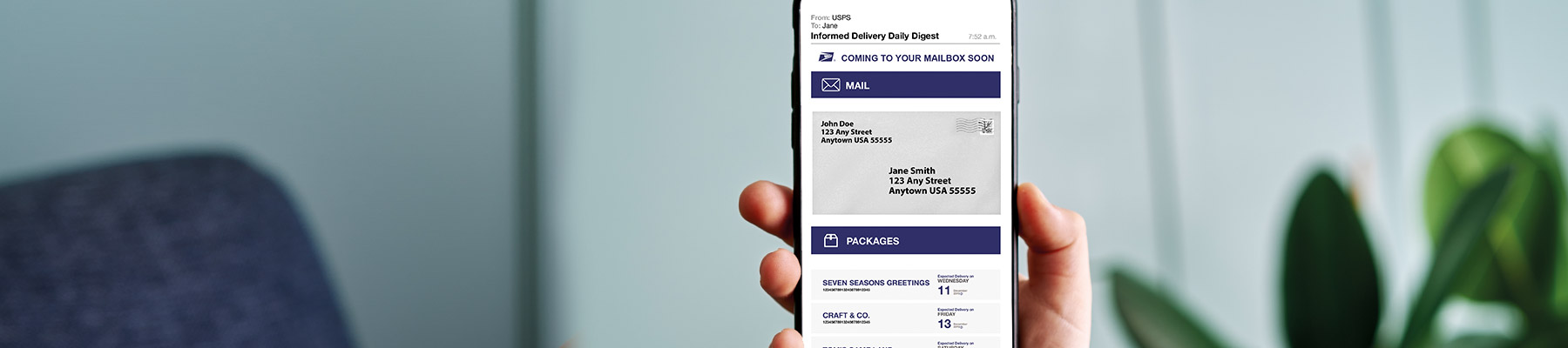 An Informed Delivery preview email on a smartphone.