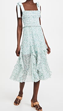 alice + olivia - Jocelyn Smock Midi Dress with Bow Straps