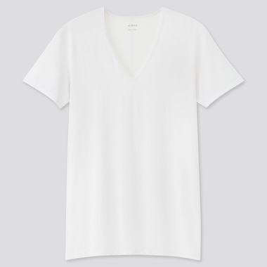 Men Airism V-Neck Short-Sleeve T-Shirt, White, Medium