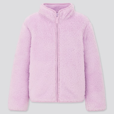 Kids Fluffy Yarn Fleece Long-Sleeve Jacket, Purple, Medium