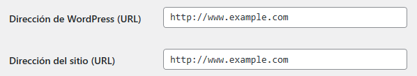 Direcciones de WordPress y del Sitio en los ajustes de WordPress, de forma insegura con HTTP