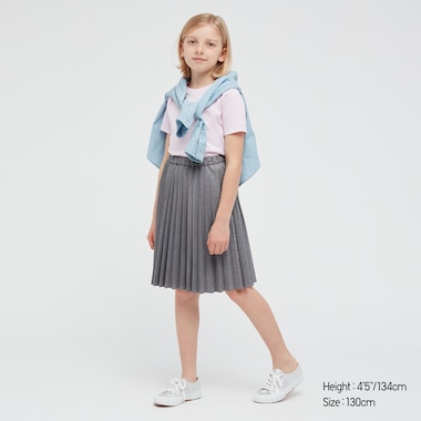 Girls Pleated Checked Skirt, Gray, Medium