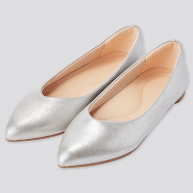 Women Comfort Feel Touch Metallic Pointed Flats, 81, Medium