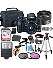 Canon EOS M50 Mirrorless Digital Camera (Black) with 15-45mm STM Lens + Deluxe Accessory Bundle + Inspire Digital Cloth