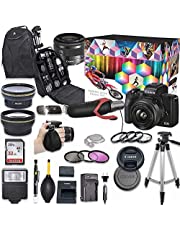 Canon EOS M50 Mark II Mirrorless Digital Camera with 15-45mm Lens Video Kit (Black) + Wide Angle Lens + 2X Telephoto Lens + Flash + SanDisk 32GB SD Memory Card + Accessory Bundle