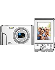 Digital Camera FHD 1080P Mini Video Camera 36MP Vlog Camera for YouTube 2.4 Inch IPS LCD Display Compact Pocket Camera with 16X Digital Zoom Anti-Shake Burst Shoot for Kids Students Teenager - Silver