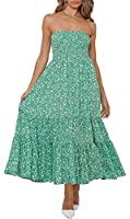 ZESICA Women's Summer Bohemian Floral Printed Strapless Beach Party Long Maxi Dress