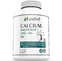 Leafed Calcium Magnesium Zinc Vitamin D & B12-120 Vegetarian Tablets- Bone Health and Joint Support…