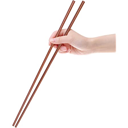 GLAMFIELDS 16.5 Inches Wooden Cooking Chopsticks Reusable for Noodles Frying Hotpot Extra Long Kitchen Chop Sticks Brown 2 Pairs