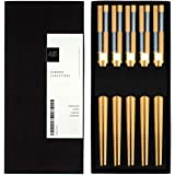 LE LOFT 5 Pairs Premium Bamboo Reusable Chopsticks Set - Handmade Japanese Chopsticks Reusable Gift Set - Easy To Use Fancy C