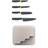 Joseph Joseph 10303 DoorStore Knives Elevate Set with Knife Block 3M Adhesive Wall and Cabinet Door Mount, 5-piece Opal