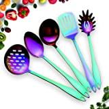 HOMQUEN Stainless Steel Kitchen Utensil Set - 5 Cooking Utensils, Rainbow Color Nonstick Kitchen Utensils Set, Colorful Titan