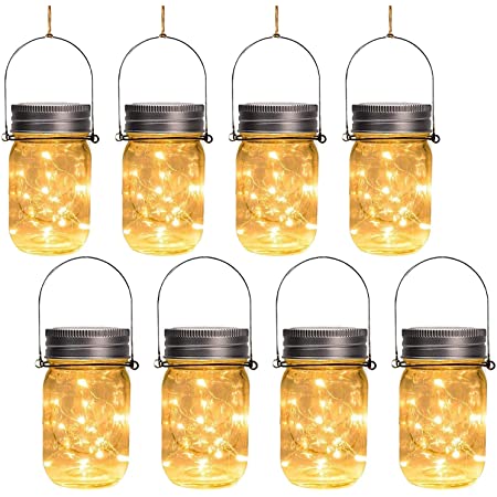 Otdair Solar Mason Jar Lights, Solar Powered Lanterns Outdoor Decorative, 30LED String Fairy Lights, Tree Lights Outdoor Hanging, for Room, Patio, Garden, Party, Wedding, Christmas, 8 PCS