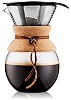 Bodum 11571-109 Pour Over Coffee Maker with Permanent Filter, Glass, 34 Ounce, 1 Liter, Cork Band