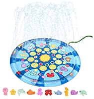 4 In 1 Splish Splash Learning Pad – Outdoor 60” Sprinkler Water Toy for Toddlers and Kids | USA Patented Swimming Ocean...