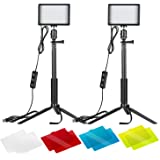 Neewer 2-Pack Dimmable 5600K USB LED Video Light with Adjustable Tripod Stand and Color Filters for Tabletop/Low-Angle Shooti