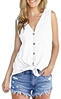 IWOLLENCE Womens Loose Henley Blouse Sleeveless Button Down T Shirts Tie Front Knot Tops