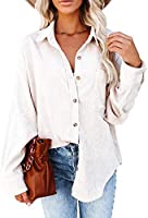 Astylish Womens Corduroy Shirts Casual Long Sleeve Button Down Blouses Tops