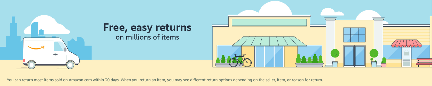 Free, easy returns on millions of items at over 18000 drop-off locations