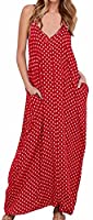 LILBETTER Women V-Neck Polka Dot Print Spaghetti Strap Boho Long Maxi Dresses