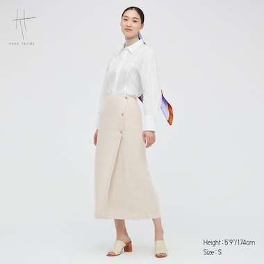 Women Rayon-Linen Wrap Skirt (Hana Tajima), Natural, Medium