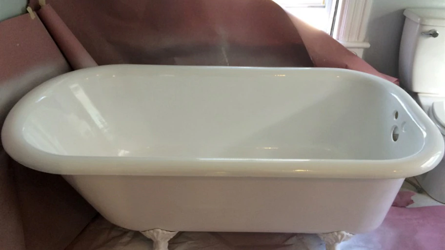 claw-foot bathtub in process of refinishing