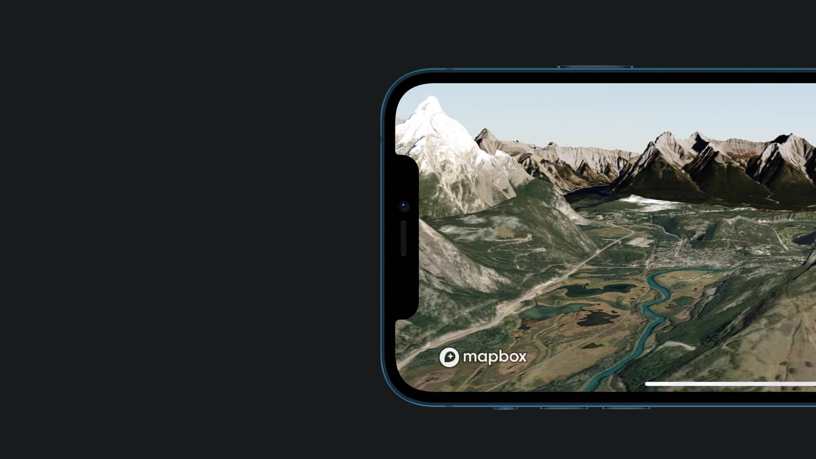 An iphone with Mapbox mobile 3D maps on its screen.