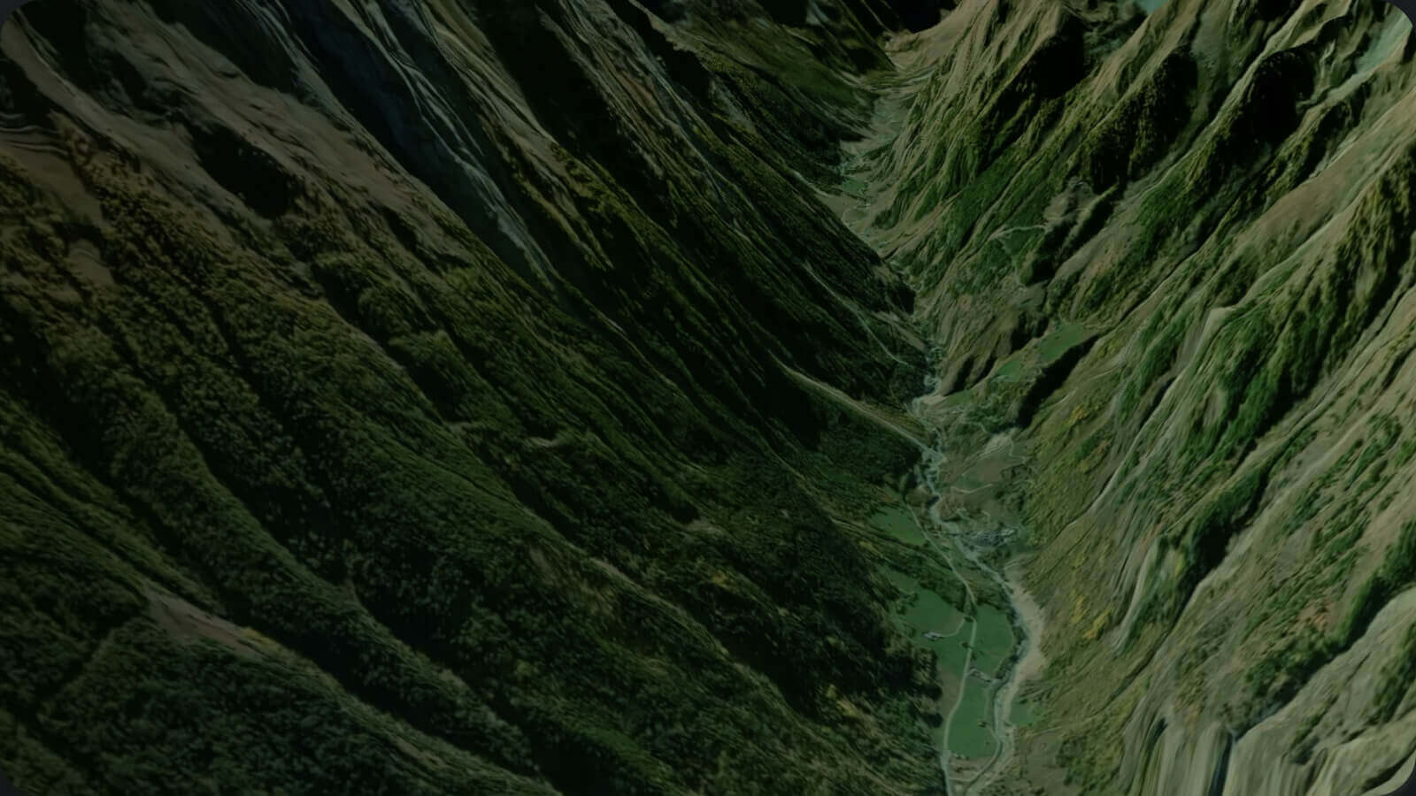 Mapbox photorealistic 3D map of mountains.